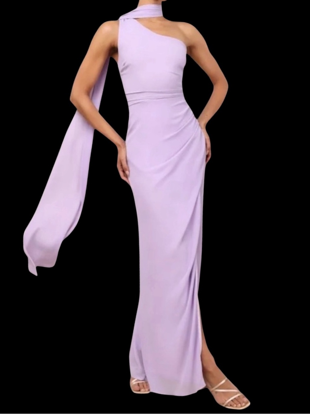 Lulus Adeline Lavender Purple One-Shoulder Scarf Maxi Dress